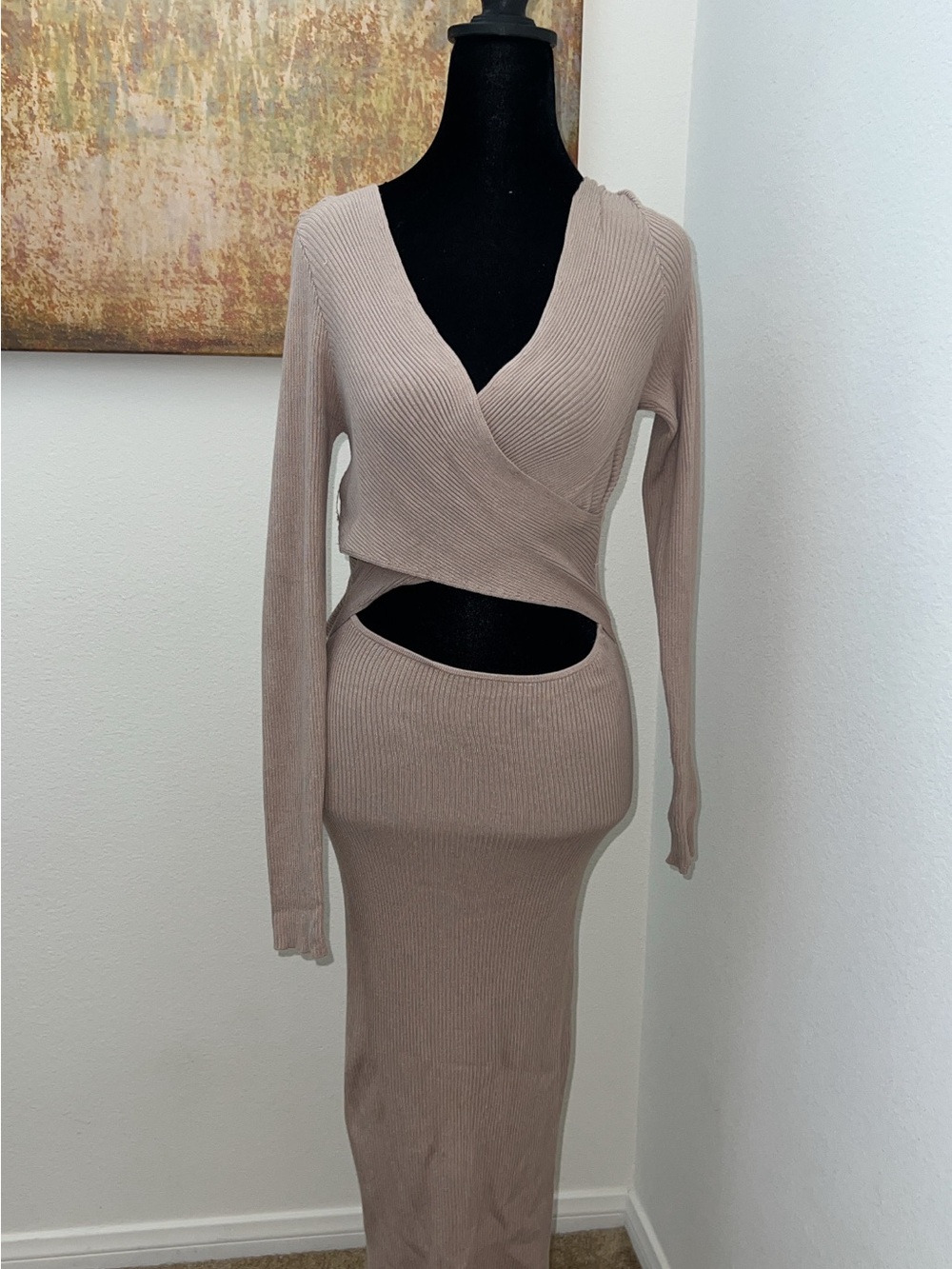 Forever 21 Taupe Ribbed Maxi Dress with Waist Cutout